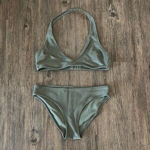 Aerie Sage Ribbed Bikini Set